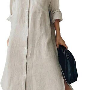 Women's Cotton Shirt Dress Spring Summer Maxi Casual Plus Size